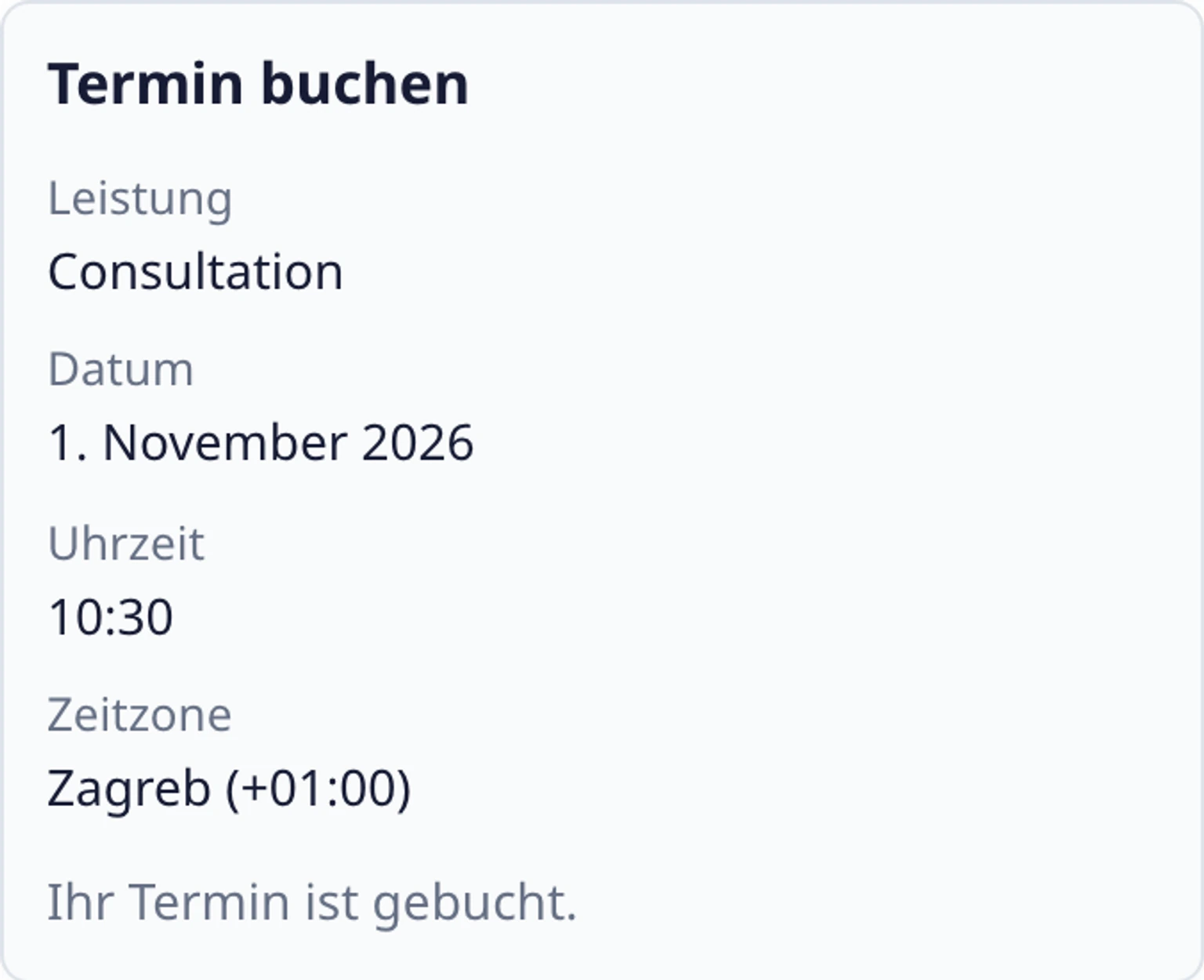 Einen Termin im Website-Widget buchen: Bestätigen und Ergebnis aufbewahren