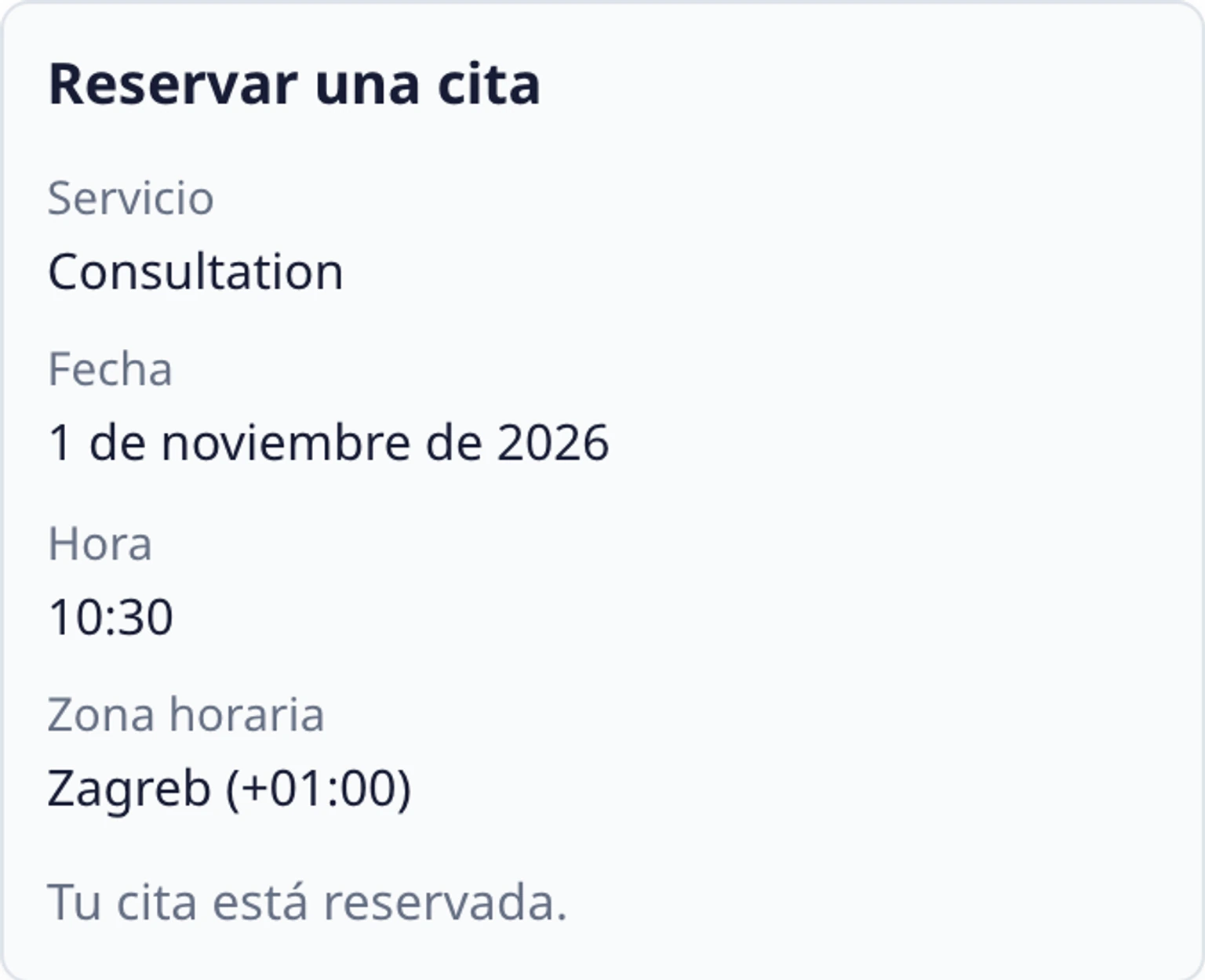Reserva una cita en el widget del sitio web: Confirma y conserva el resultado