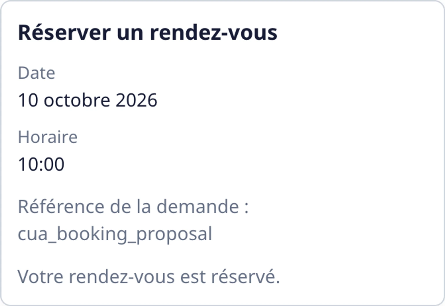 Prendre rendez-vous dans le widget du site: Confirmer et conserver le résultat