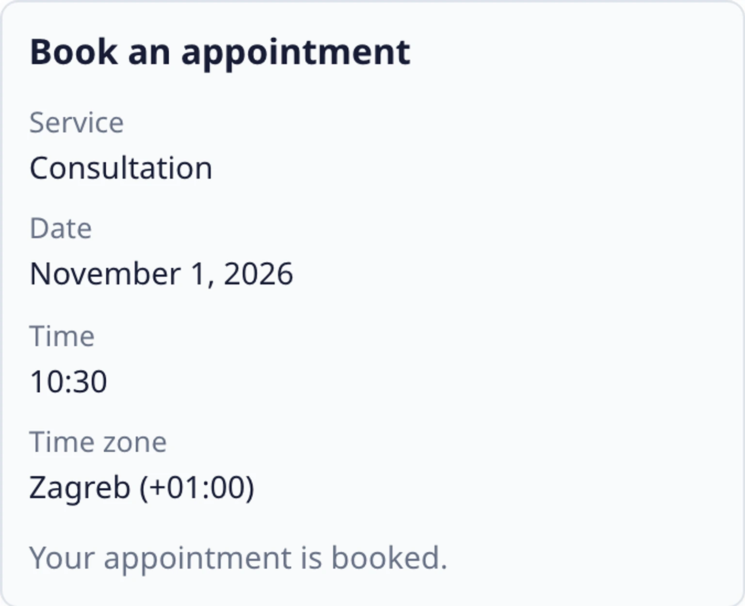 Book an appointment in the website widget: Confirm and keep the result