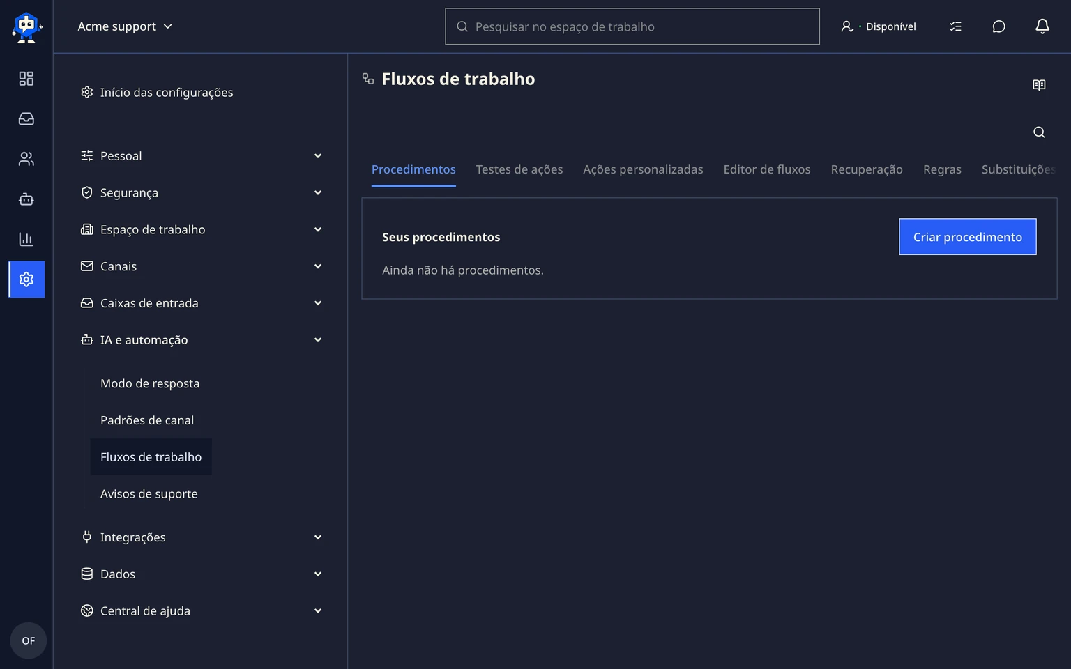 Configurar Procedimentos e Ações: Criar um Procedimento