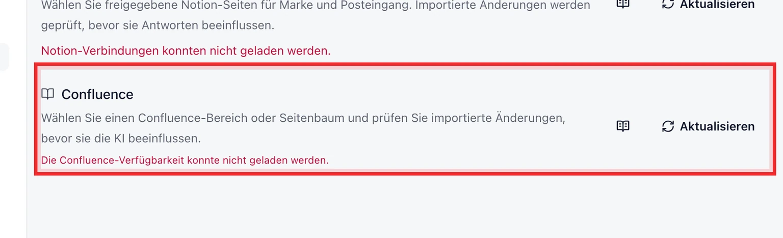 Confluence-Wissen verbinden: Confluence-Site verbinden, 1. Öffnen Sie Einstellungen > KI und Automatisierung > Wissensquellen.