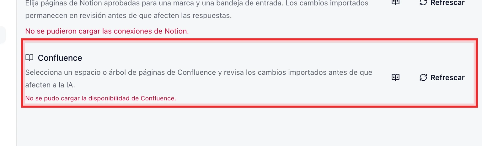 Conecta conocimiento de Confluence: Conecta un sitio de Confluence, 1. Abre Configuración > IA y automatización > Fuentes de conocimiento.