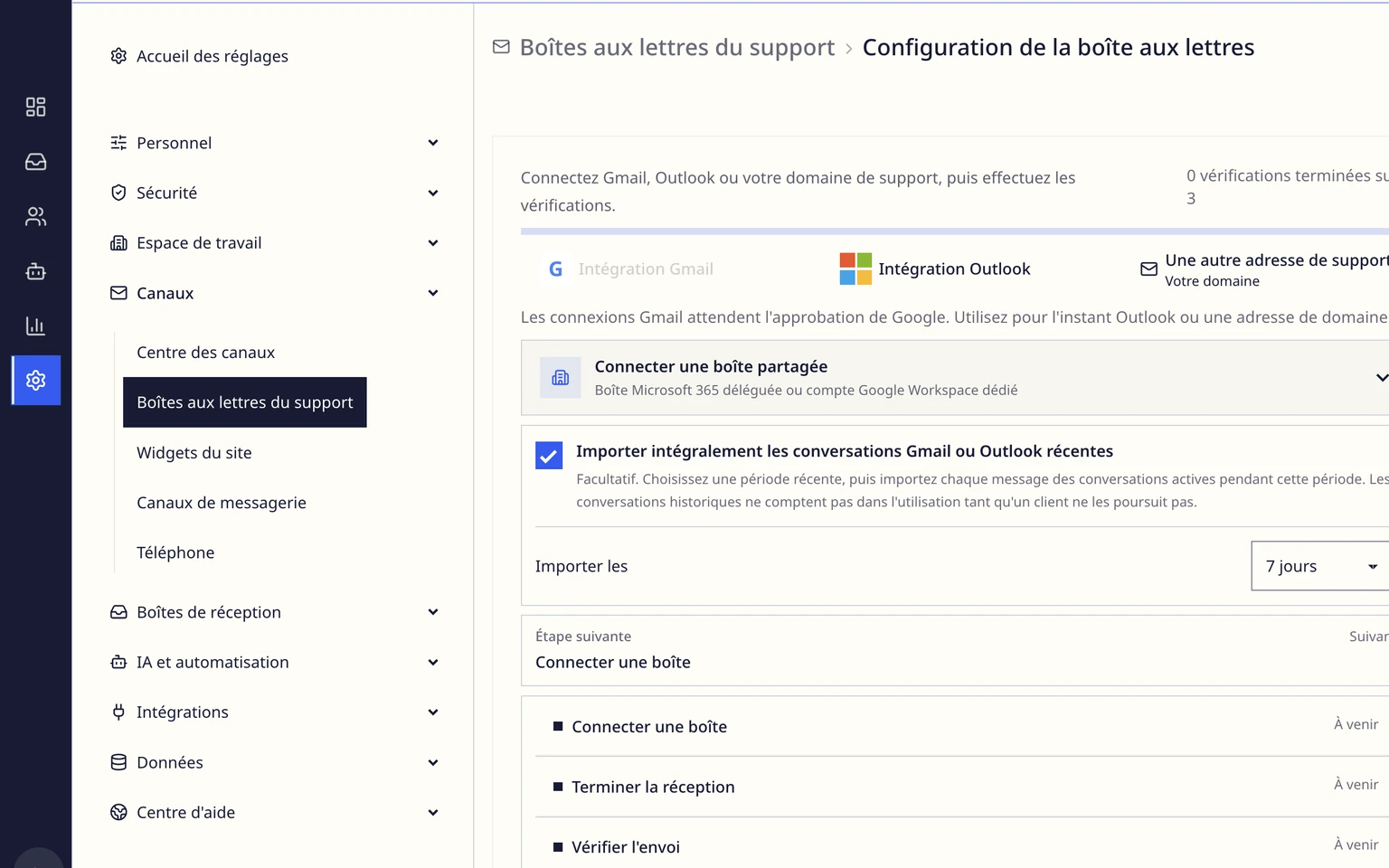 Connecter Outlook ou Microsoft 365: Importer le contexte client récent pendant la configuration