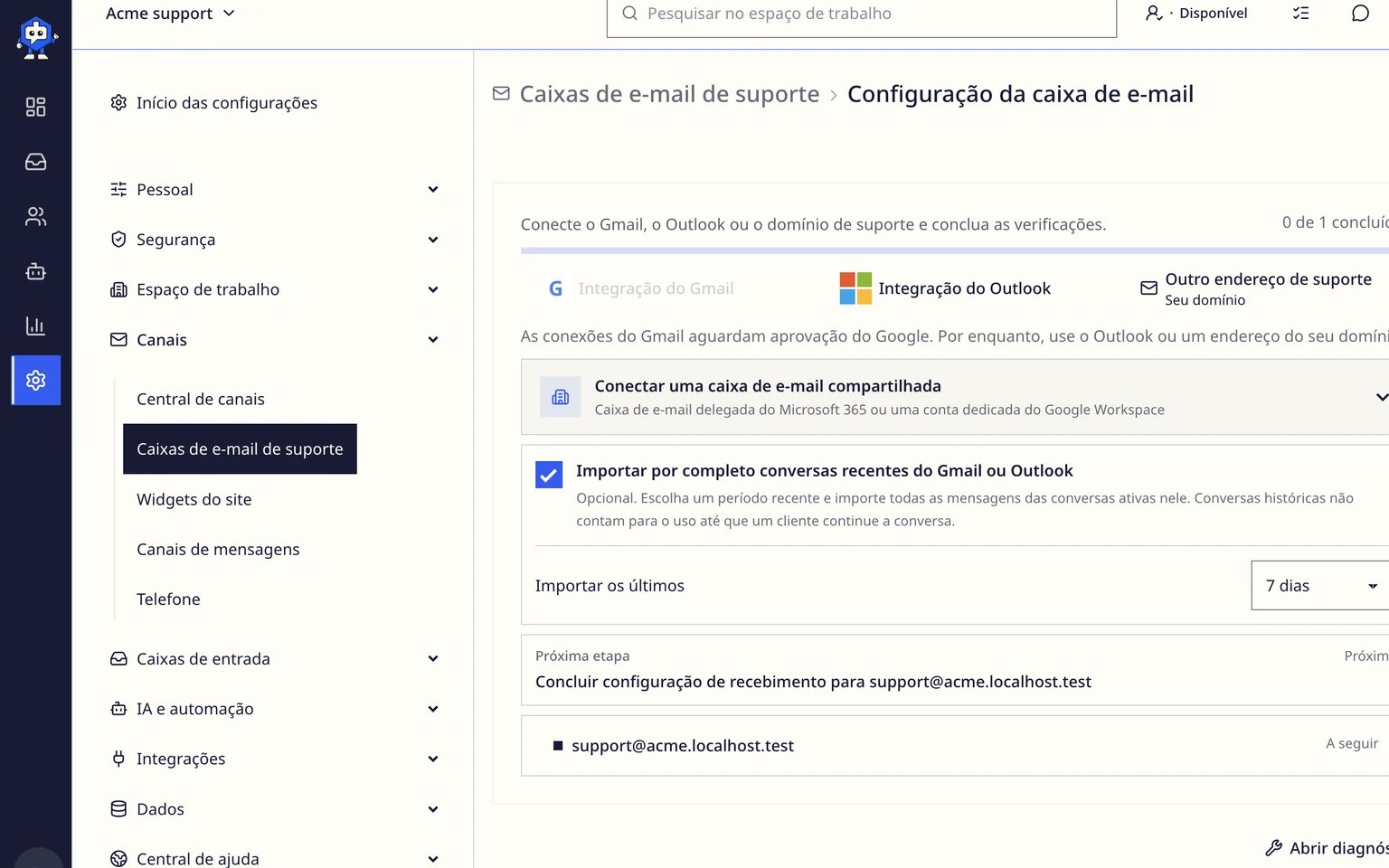 Conectar Outlook ou Microsoft 365: Importar contexto recente de clientes durante a configuração