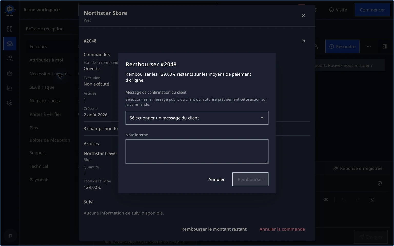 Connecter les données clients Shopify: Rembourser ou annuler une commande
