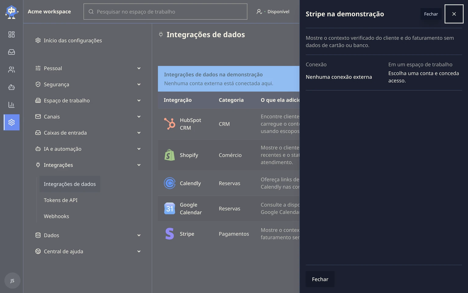 Conectar dados de clientes do Stripe: Conectar o Stripe