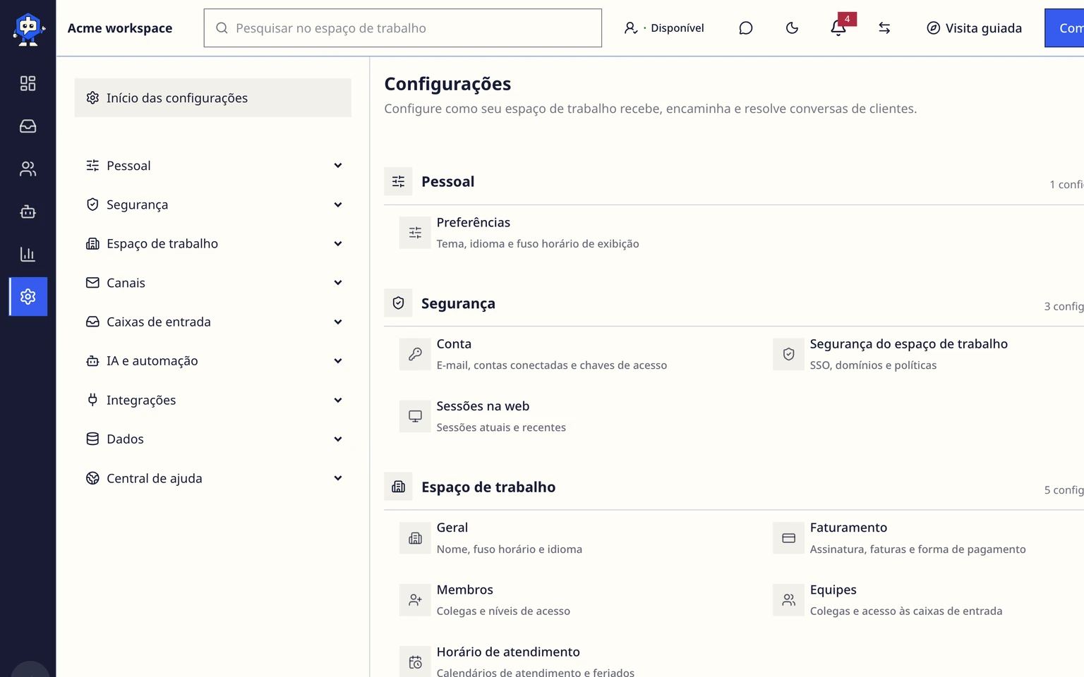 Conectar Gmail ou Google Workspace: Conectar a caixa de e-mail do Gmail, 1. Abra Administração > Canais > Caixas de e-mail de suporte e escolha Adicionar caixa de e-mail.