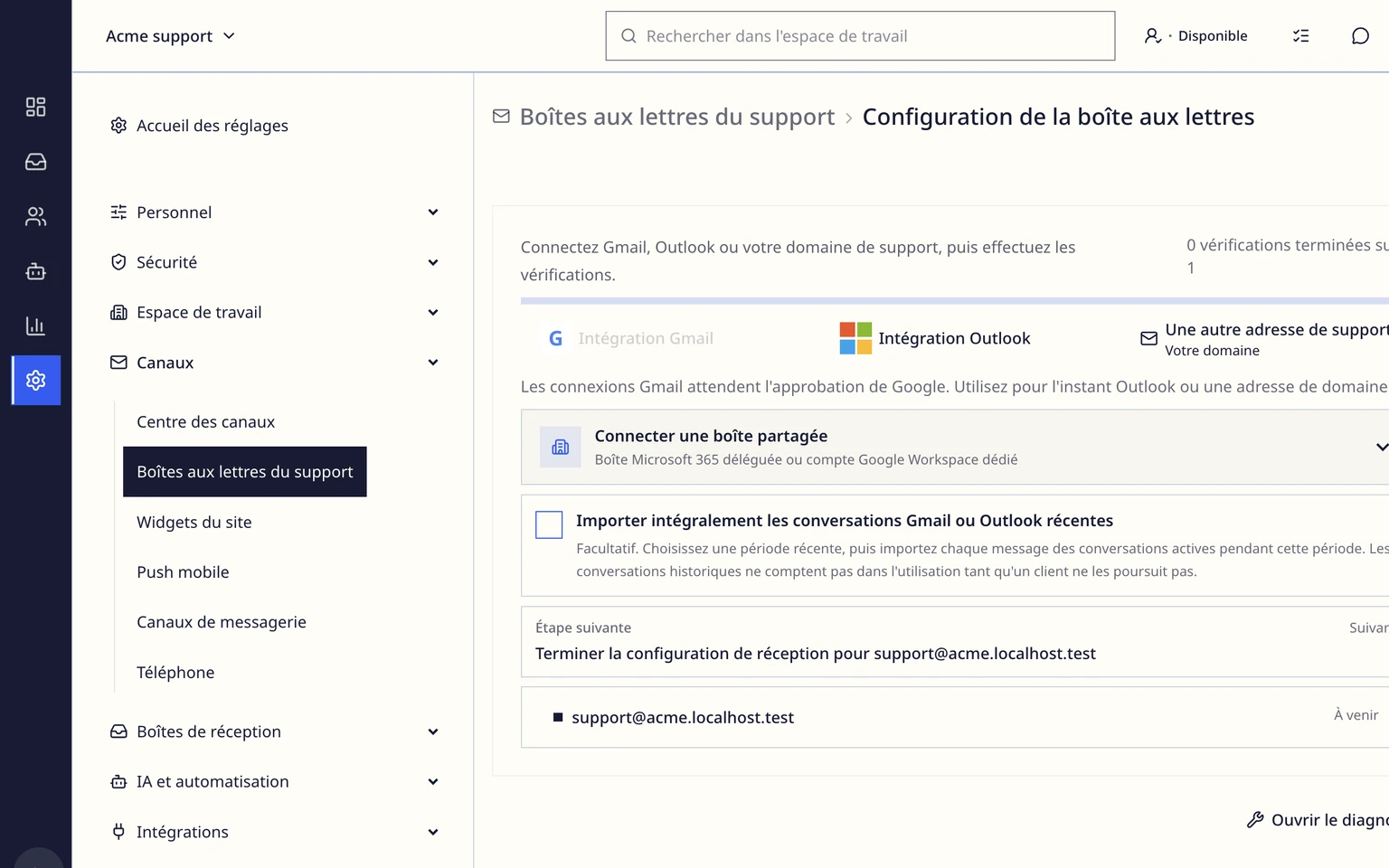 Connecter votre e-mail d'assistance: Connecter l'adresse, 3. Sélectionnez la boîte de réception DobroDesk qui doit recevoir les nouvelles conversations.