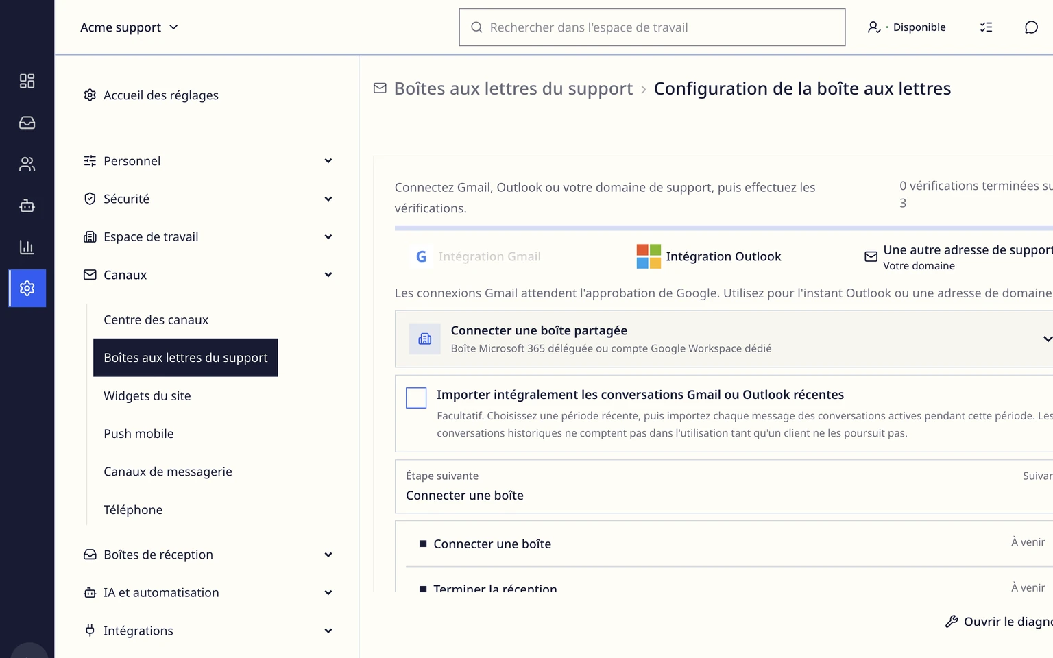 Connecter Outlook ou Microsoft 365: Connecter la boîte e-mail Outlook, 2. Choisissez l'intégration Outlook.