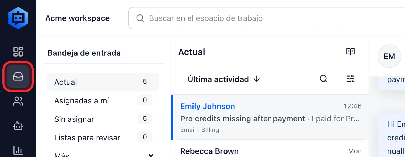 Conectar Gmail o Google Workspace: Conecta el buzón de Gmail, 4. Selecciona la bandeja de DobroDesk que debe recibir las conversaciones nuevas de clientes.