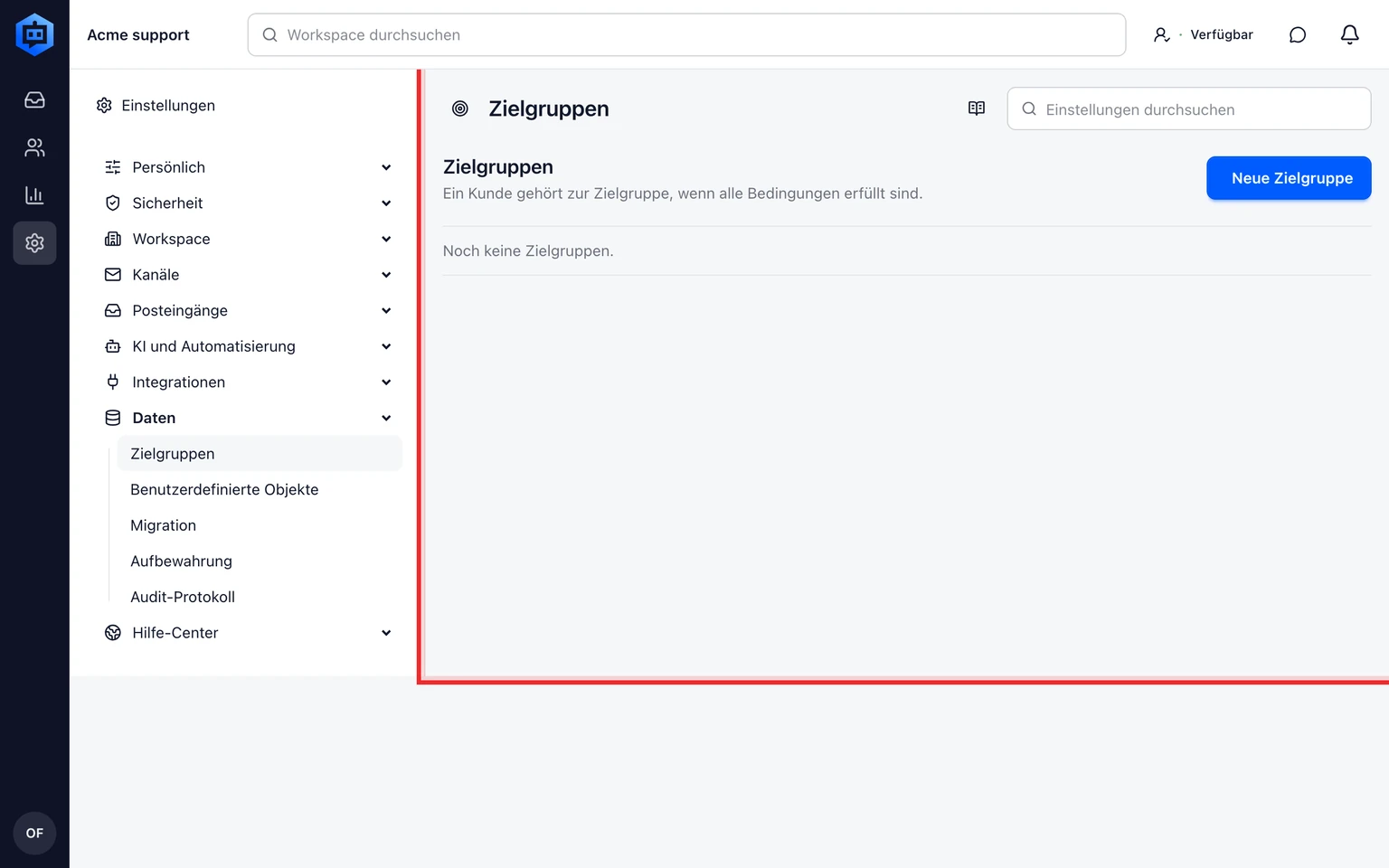 Kundenzielgruppen erstellen: Zielgruppe auf freigegebenes Wissen anwenden, 1. Öffnen Sie Einstellungen > KI und Automatisierung > Wissensquellen und bearbeiten Sie die Quelle.