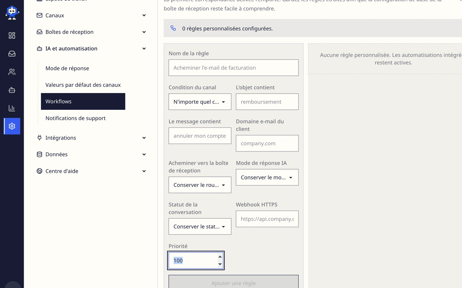 Créer des règles d'automatisation à l'entrée: Connecter un webhook signé, 1. Ajoutez un endpoint HTTPS public à la règle et enregistrez-la.