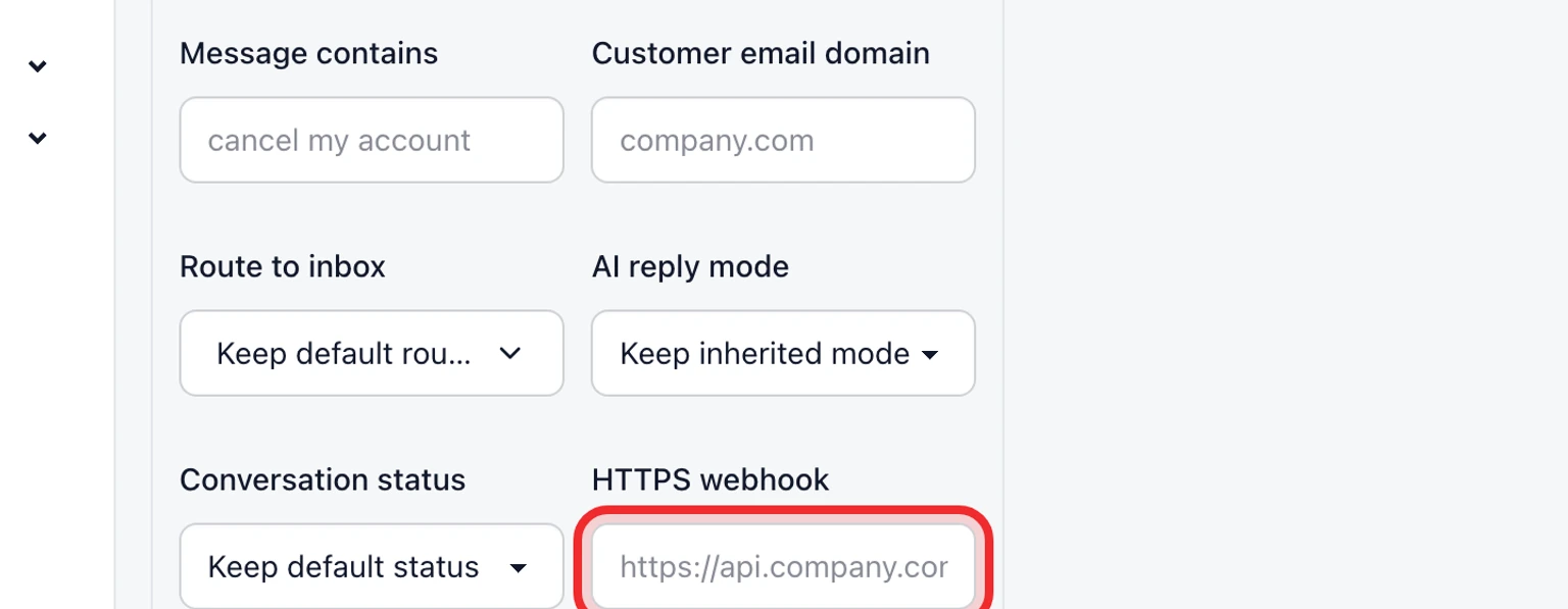 Create intake automation rules: Connect a signed webhook, 1. Add a public HTTPS endpoint to the rule and save it.