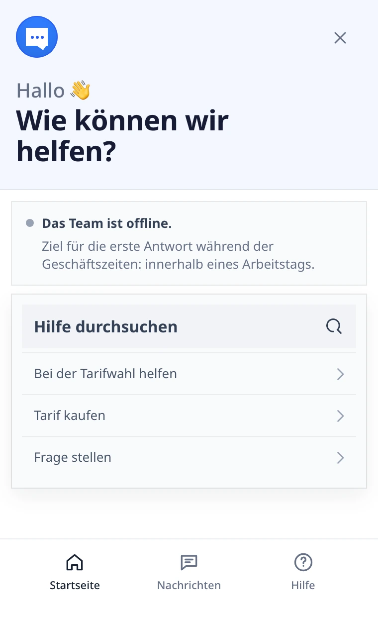 DobroDesk-Website-Chat mit Teamverfügbarkeit, Antwortzeit und Nachrichtenfeld