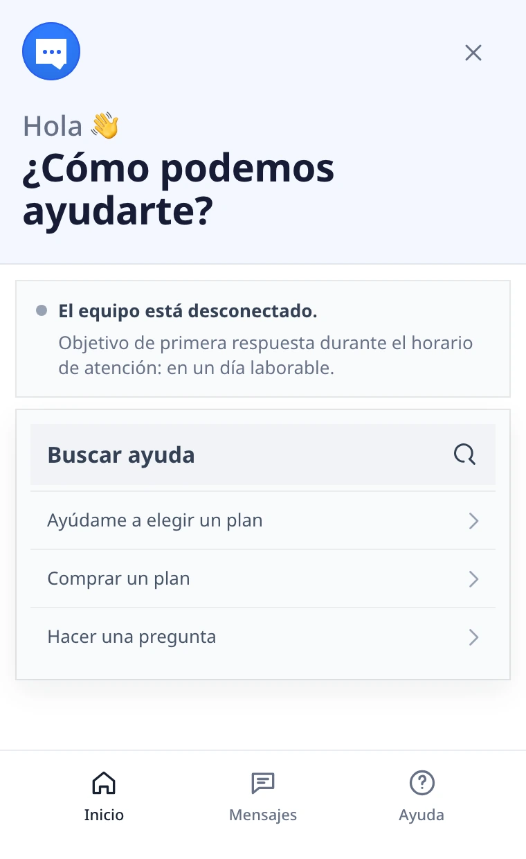 Chat web de DobroDesk con disponibilidad del equipo, tiempo de respuesta y campo de mensaje