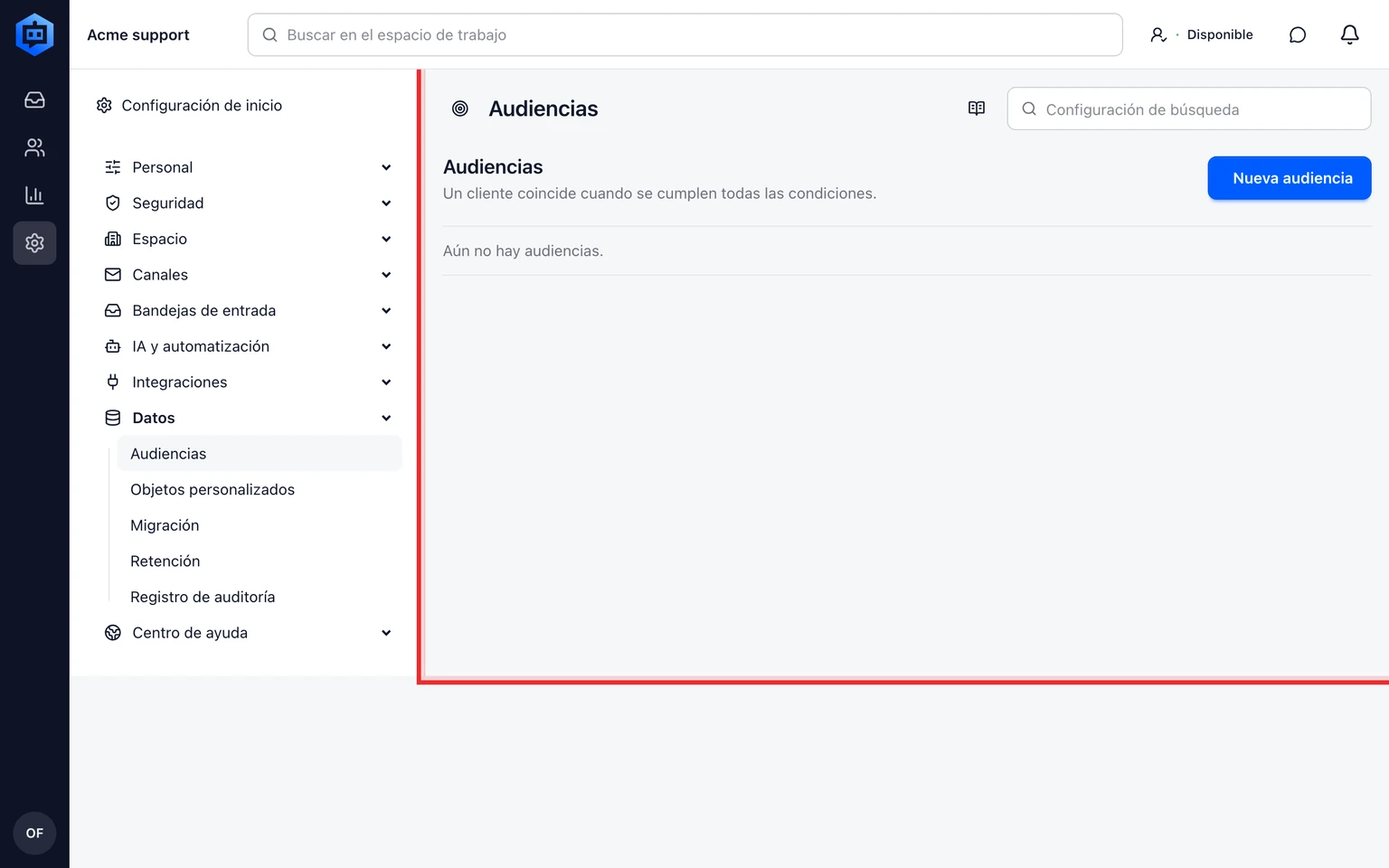 Retención, exportaciones y auditoría: Crea una exportación autorizada, 1. Abre Administración > Datos > Exportaciones y selecciona Crear exportación.