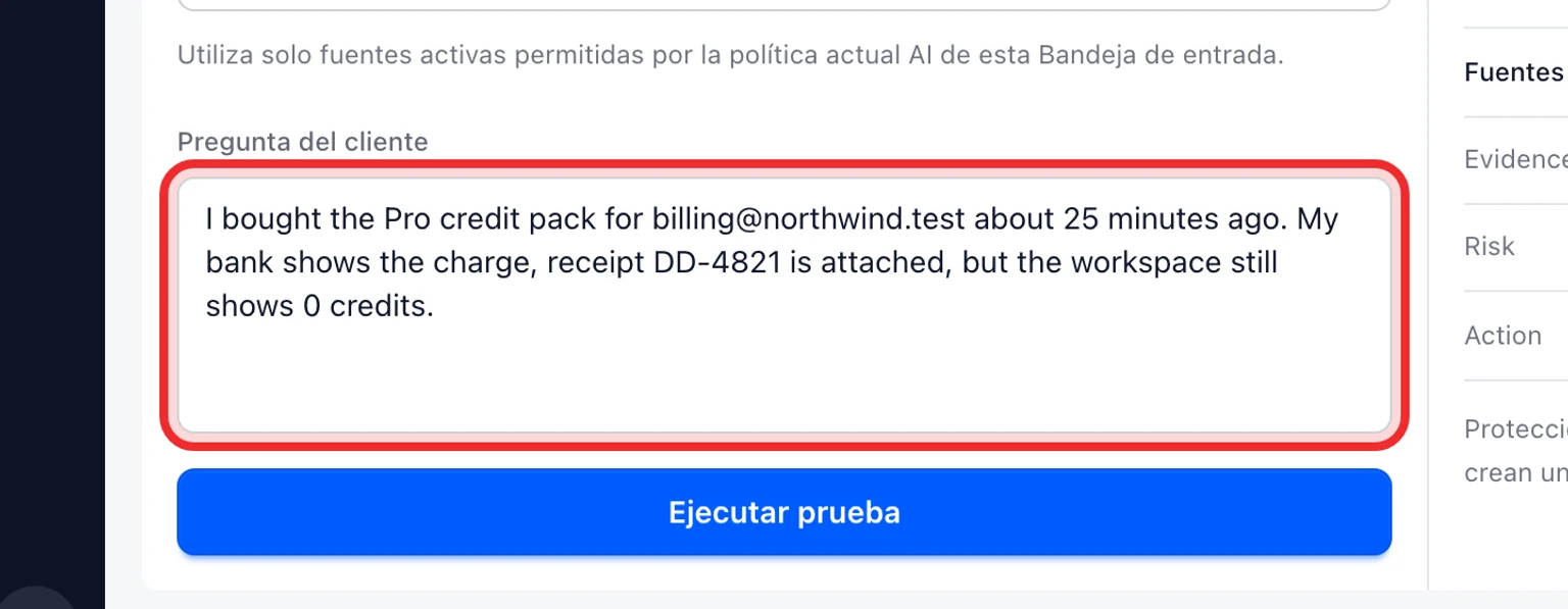 Configura las respuestas de IA del widget del sitio web: Prepara primero respuestas aprobadas, 5. Selecciona Crear fuente. Repite estos pasos para el otro idioma compatible en lugar de mezclar idiomas en una respuesta.