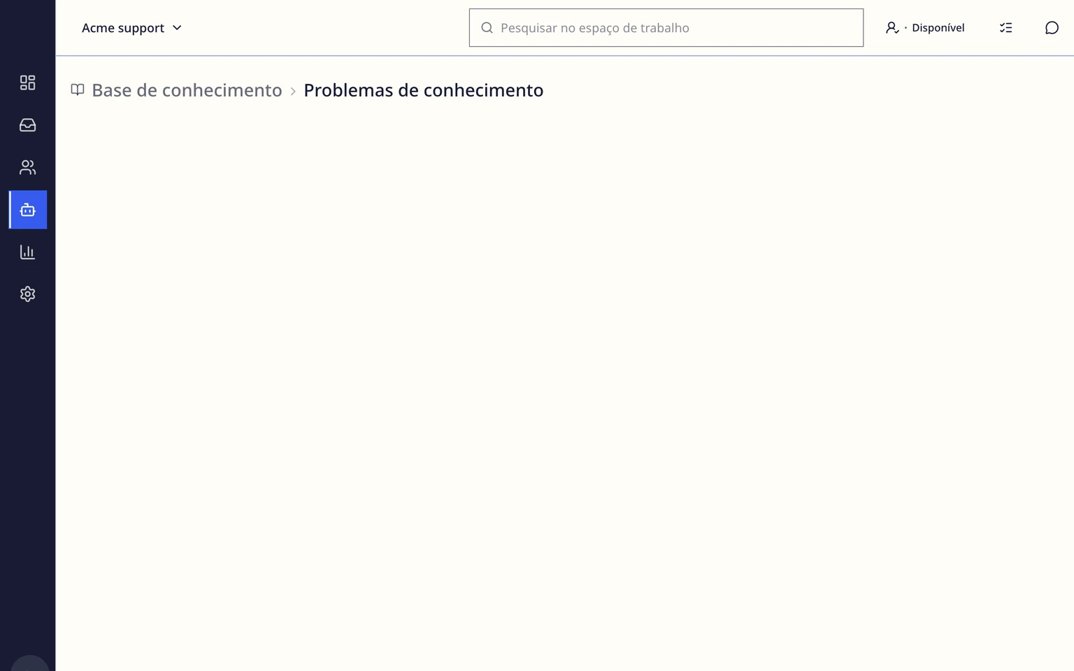 Orientar rascunhos da IA com conhecimento aprovado: Resolver problemas de conhecimento a partir do atendimento real, 1. Abra Conhecimento e encontre Problemas de conhecimento abaixo do diretório de fontes.