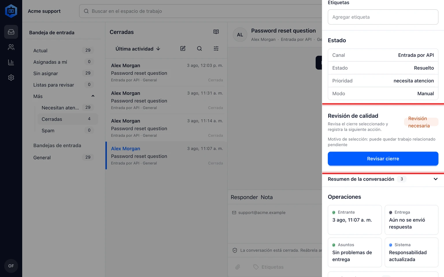 Basa los borradores de IA en conocimiento aprobado: Revisa los cambios antes de sustituir una respuesta aprobada, 2. Cuando DobroDesk muestre Cambió el contenido aprobado, compara el nuevo borrador con la versión activa.