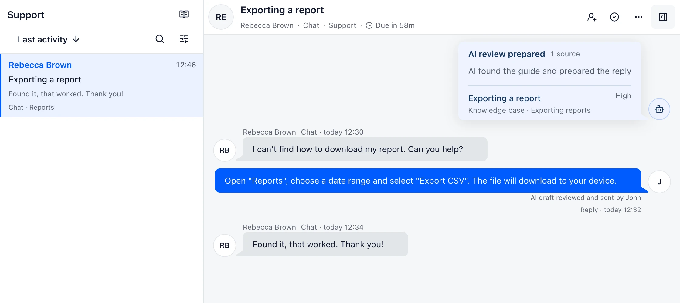 Example conversation in DobroDesk