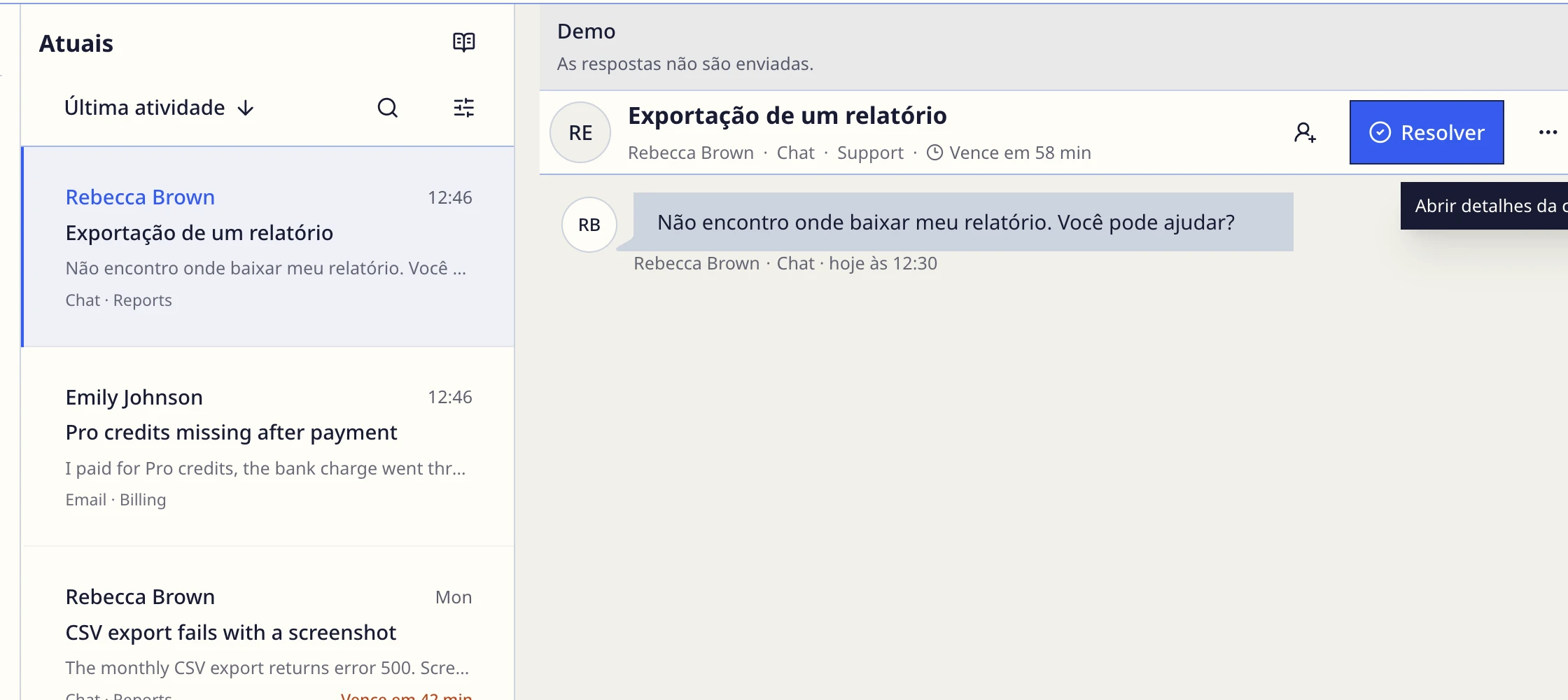 Exemplo de conversa de atendimento no DobroDesk