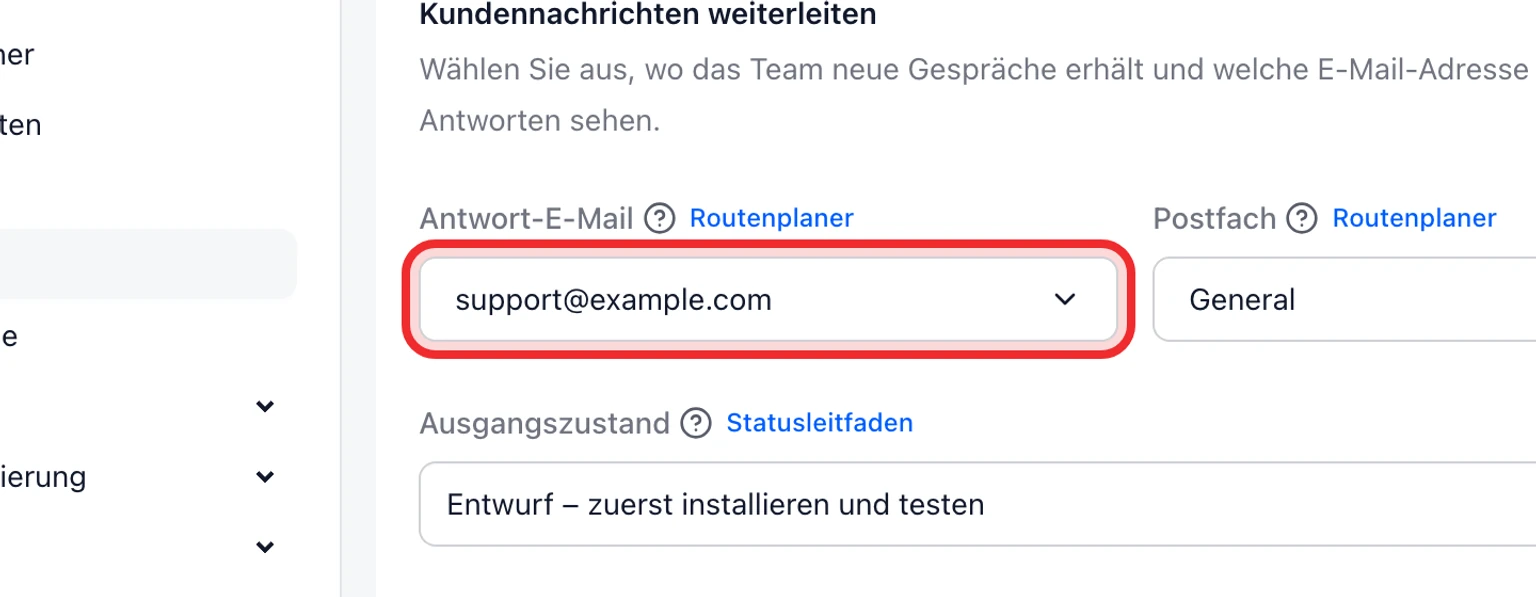 KI-Antworten für das Website-Widget konfigurieren: Festlegen, was dieses Widget darf, 3. Wählen Sie unter KI-Antworten die Option Nur menschliche Antworten, Entwürfe für Teammitglieder vorbereiten oder Automatisch antworten, wenn Schutzprüfungen bestanden sind.