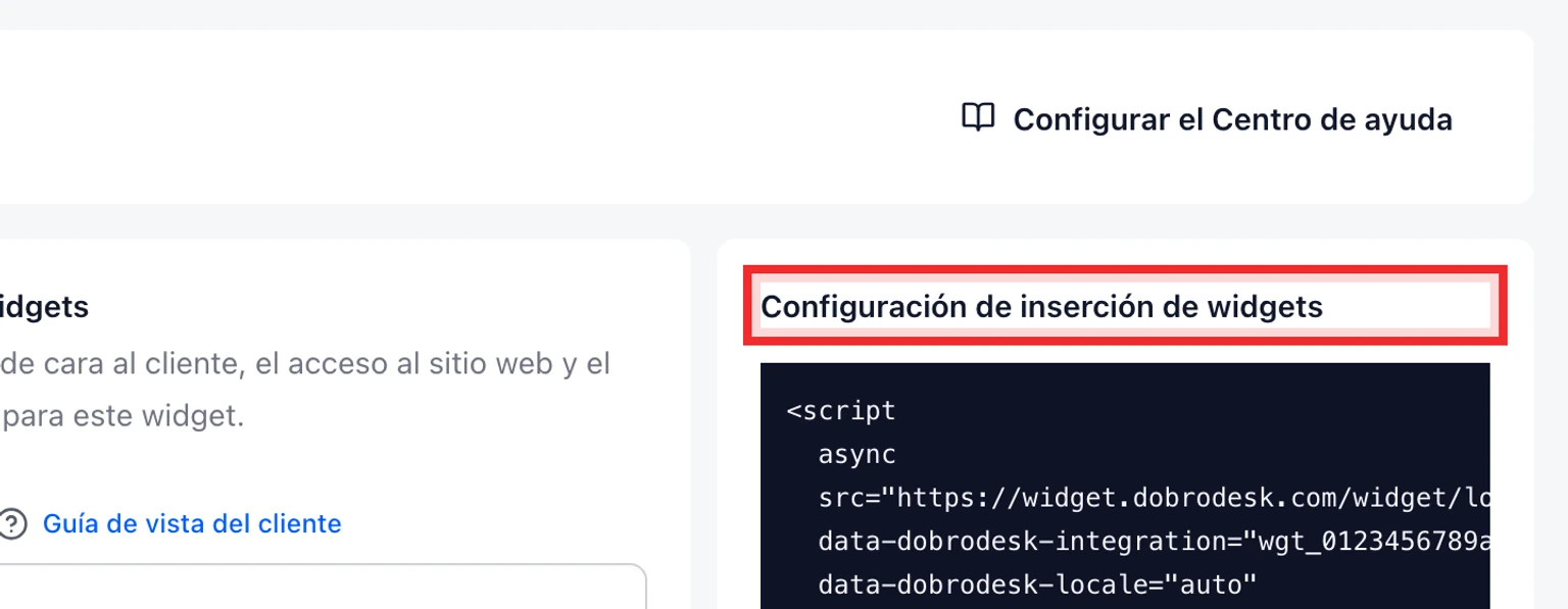 Añade el widget del sitio web sin editar código: Copia el código del widget desde DobroDesk, 1. En DobroDesk, abre Administración > Canales > Widgets web y selecciona el widget que quieras instalar.