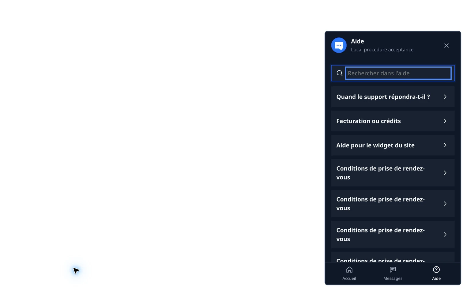 Choisir une méthode pour configurer le widget du site DobroDesk: Envoyer un message de test complet, 3. Ouvrez une réponse suggérée lorsqu'il y en a une et vérifiez qu'elle contient uniquement des informations publiques actuelles.