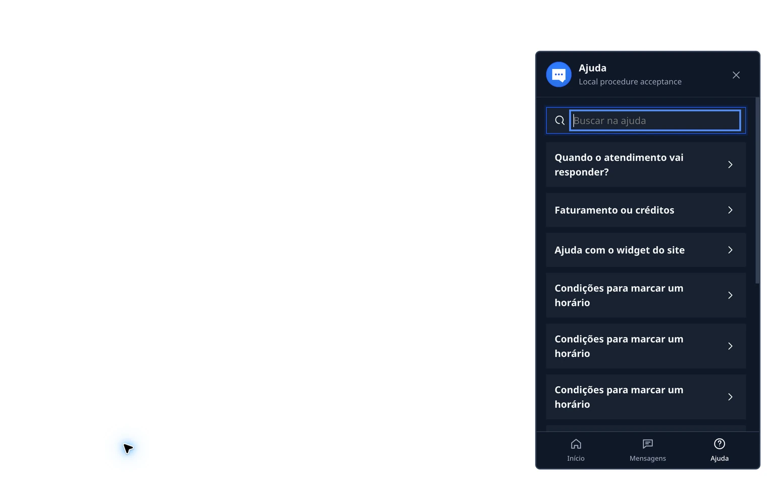 Escolher um caminho para configurar o widget do site do DobroDesk: Enviar uma mensagem de teste completa, 3. Abra uma resposta sugerida quando houver uma e confirme que ela contém somente informações públicas atuais.