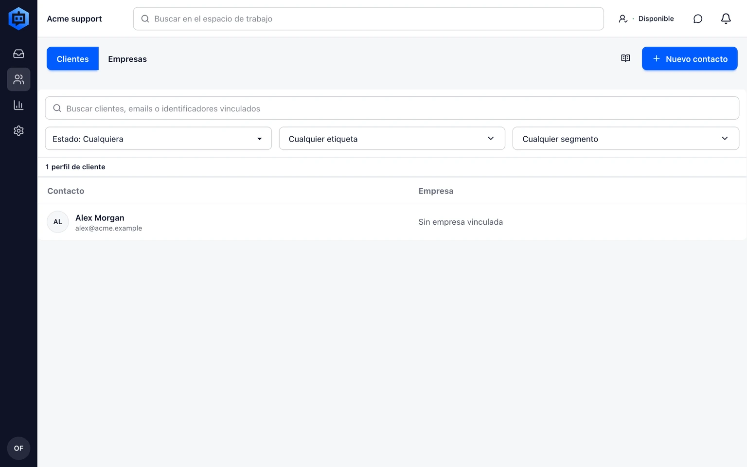 Gestiona clientes y empresas: Revisa un cliente, 1. Abre Clientes y busca por nombre o email.