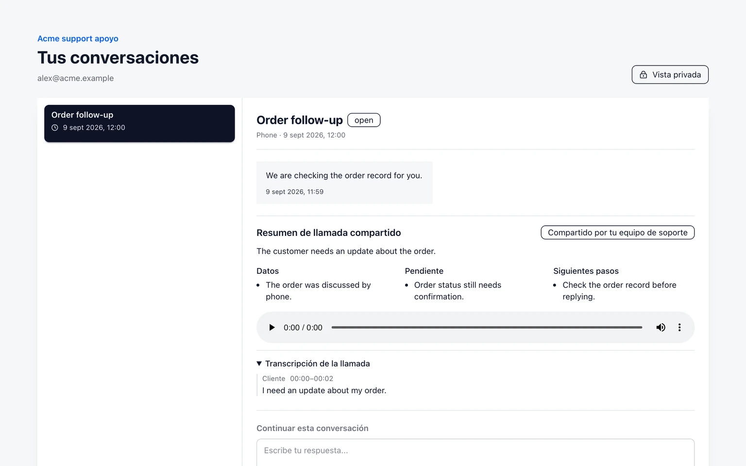 Gestionar la asignación y liberación de números: Revisar y compartir un resumen de la llamada