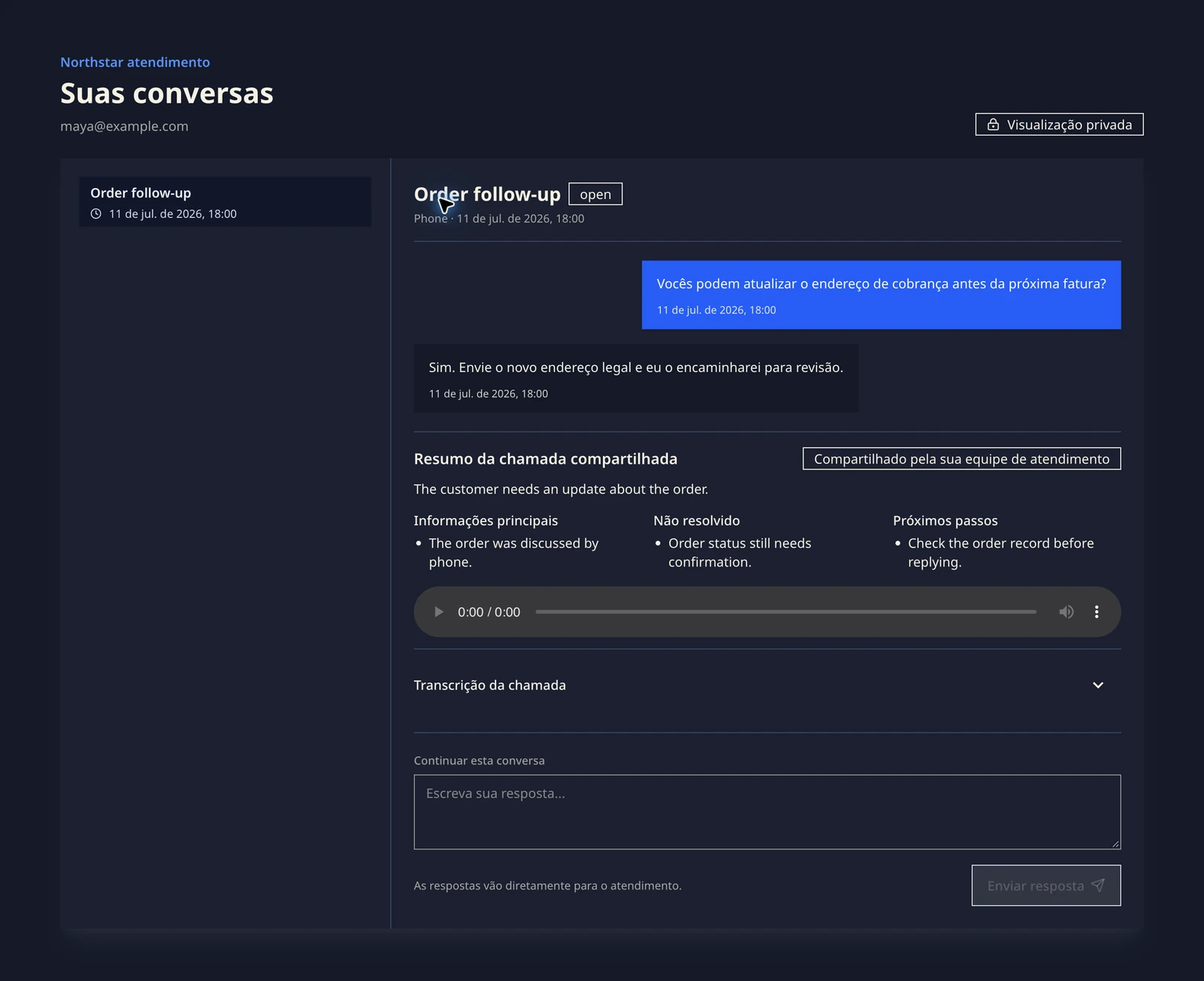 Gerenciar roteamento e liberação de números de telefone: Revisar e compartilhar um resumo da chamada