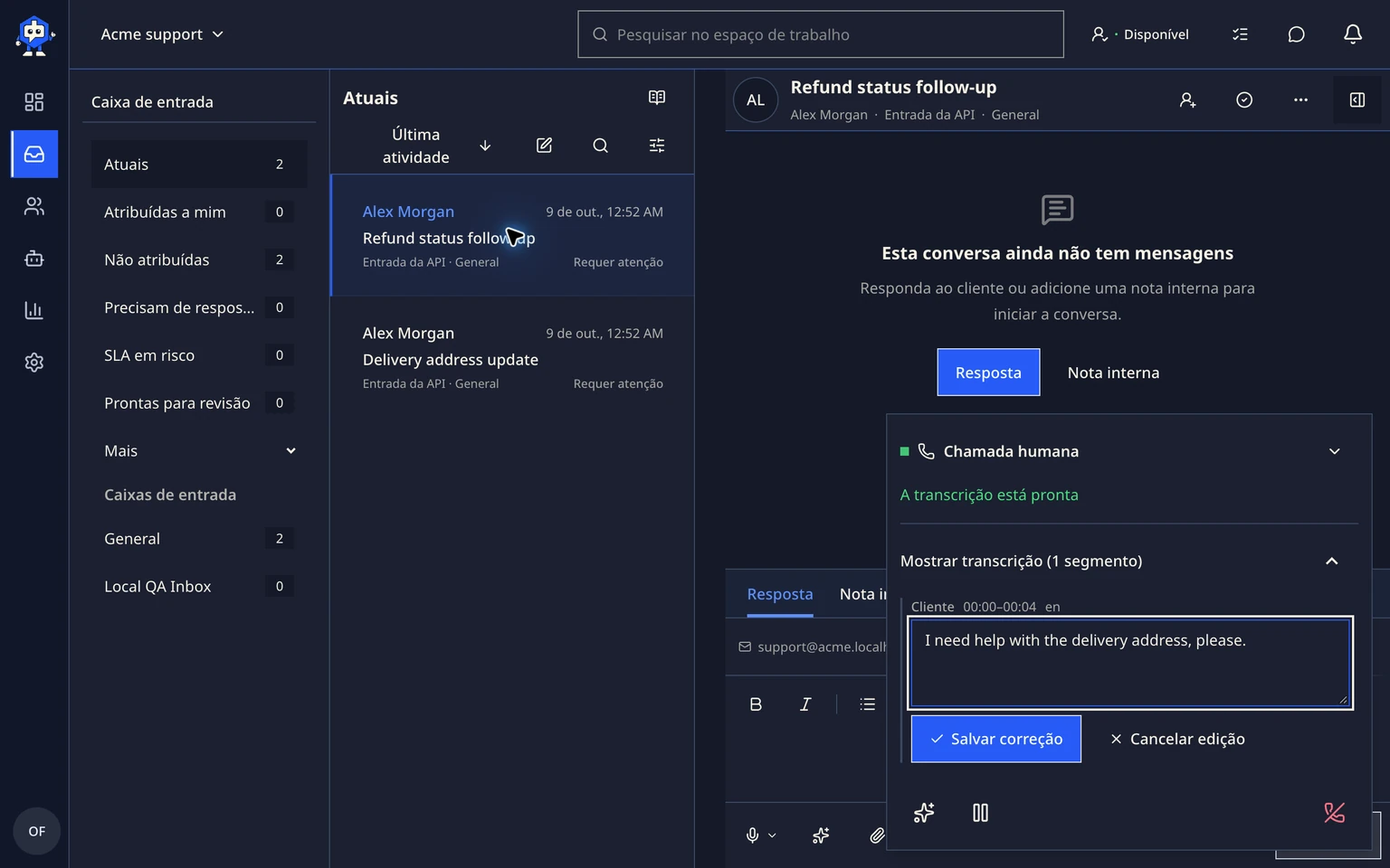 Gerenciar roteamento e liberação de números de telefone: Salvar e conferir as configurações de voz