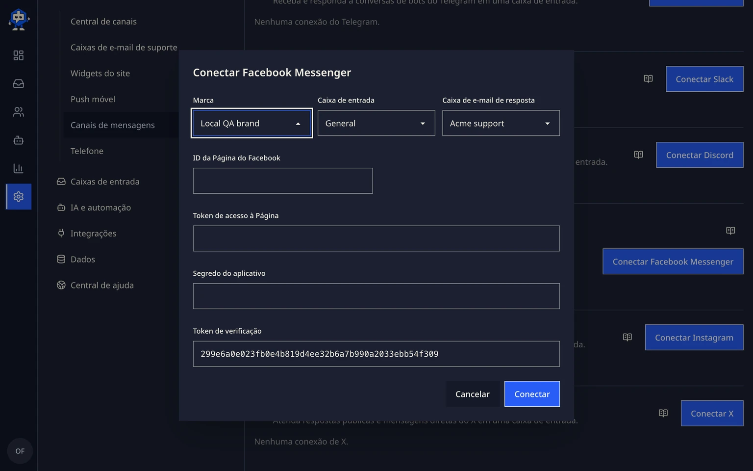Gerenciar conversas privadas do Facebook e Instagram: Responder em uma conversa privada