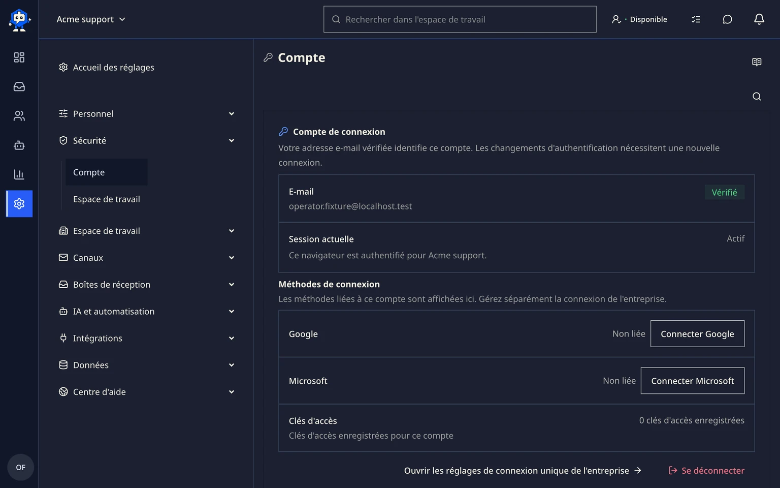 Gérer les méthodes de connexion: Vérifier la connexion au compte, 1. Ouvrez Réglages > Sécurité > Compte.