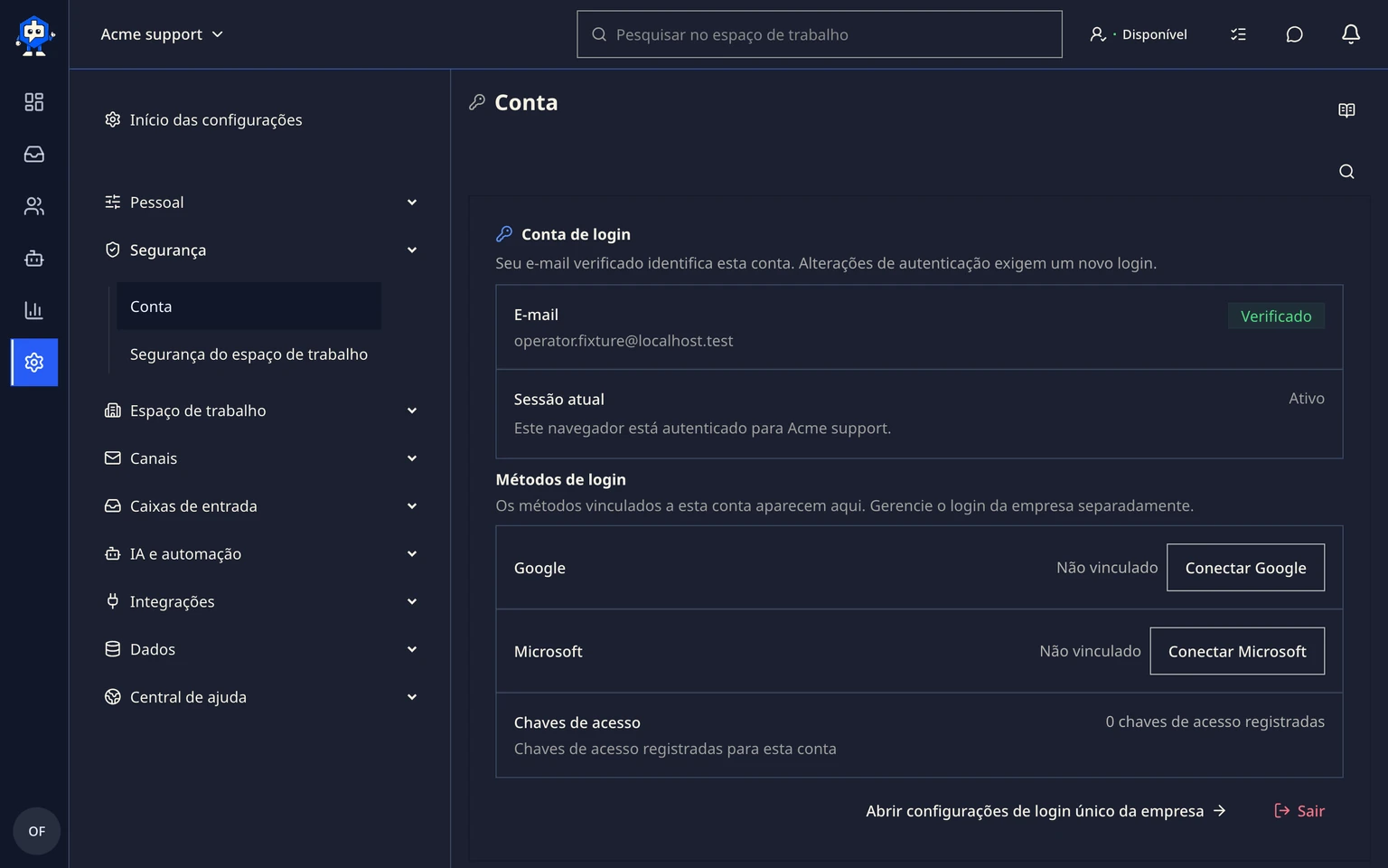 Gerenciar métodos de entrada: Revisar a entrada da conta, 1. Abra Configurações > Segurança > Conta.