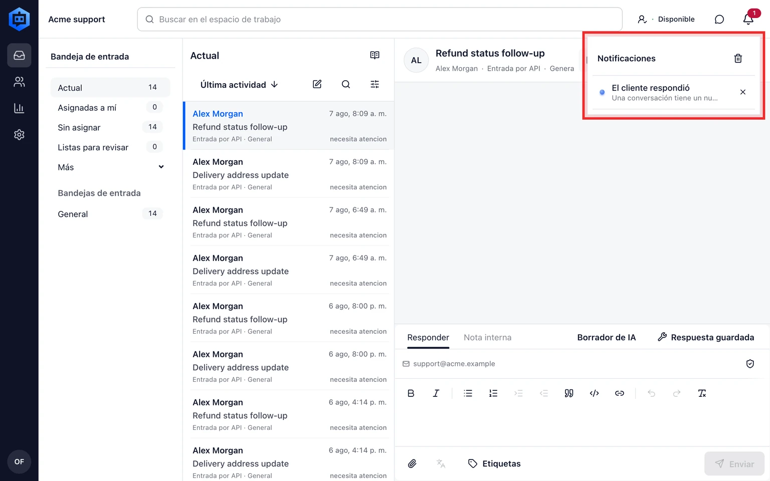 Gestiona las notificaciones del equipo: Mantén enfocado el menú de la campana