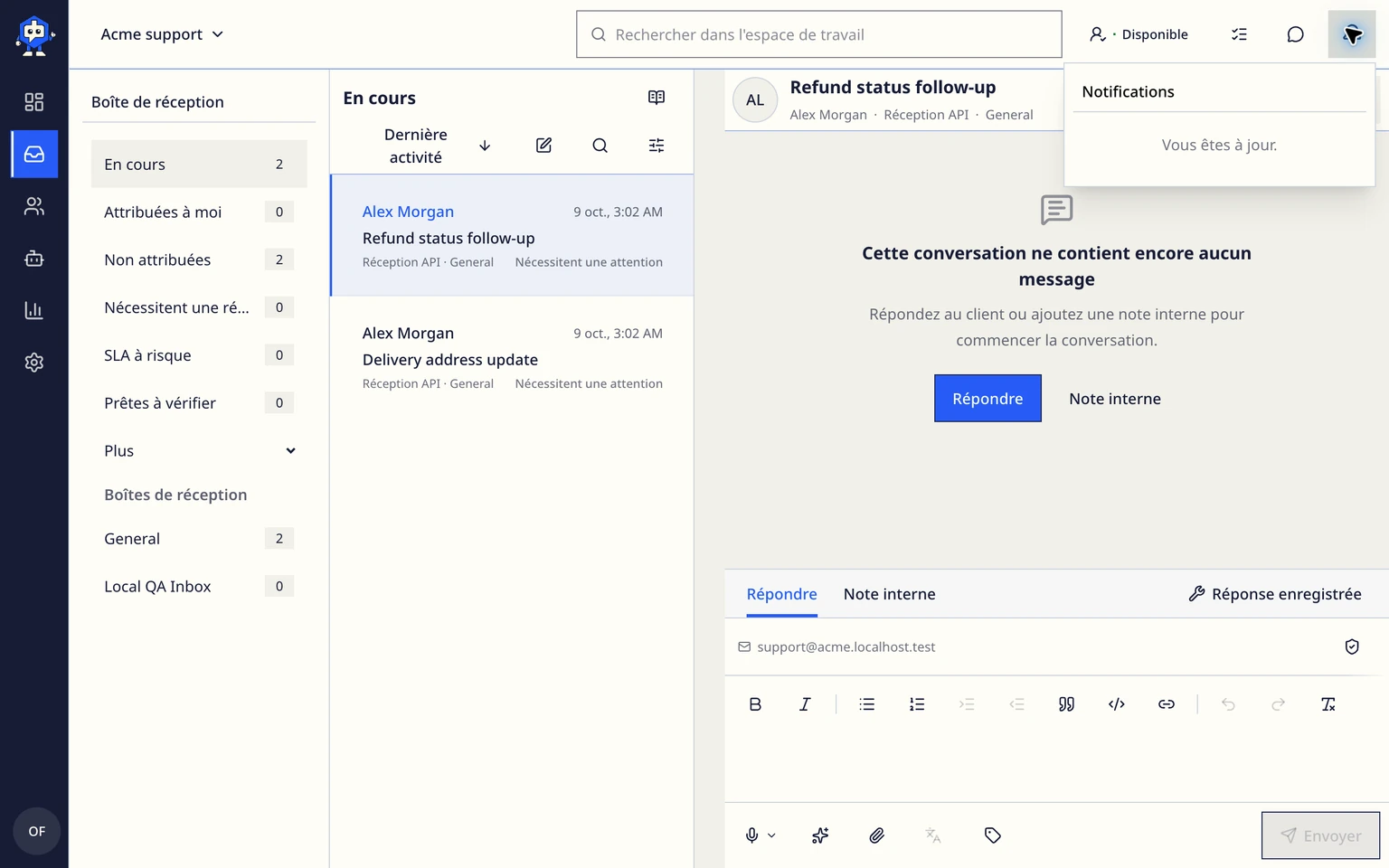 Gérer les notifications des collègues: Garder le menu de cloche ciblé