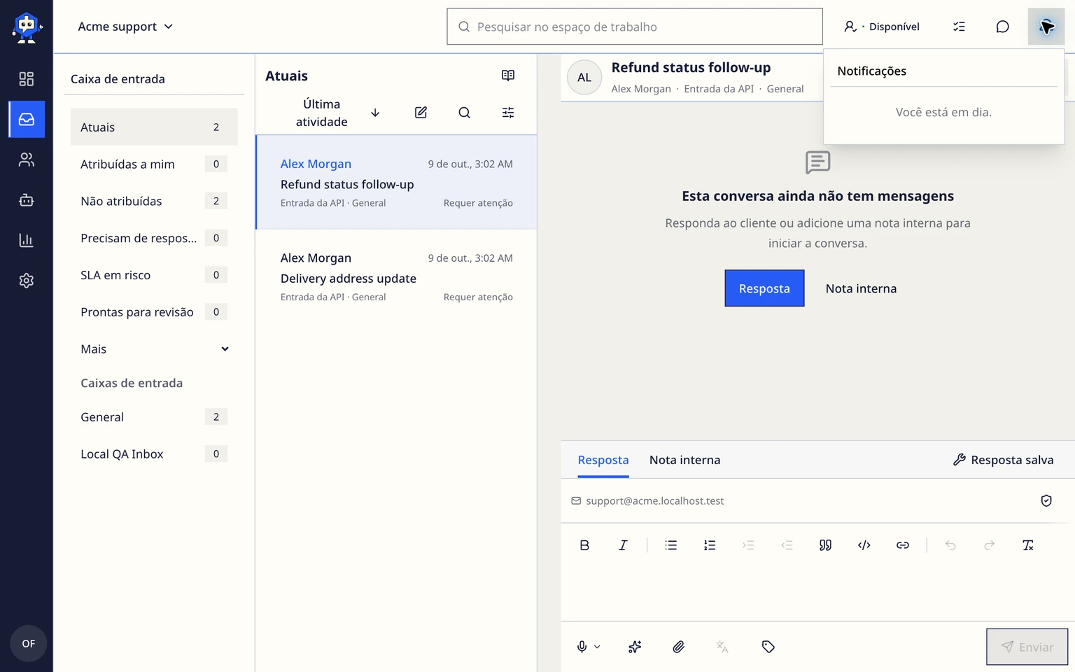 Gerenciar notificações dos colegas: Manter o menu do sino focado