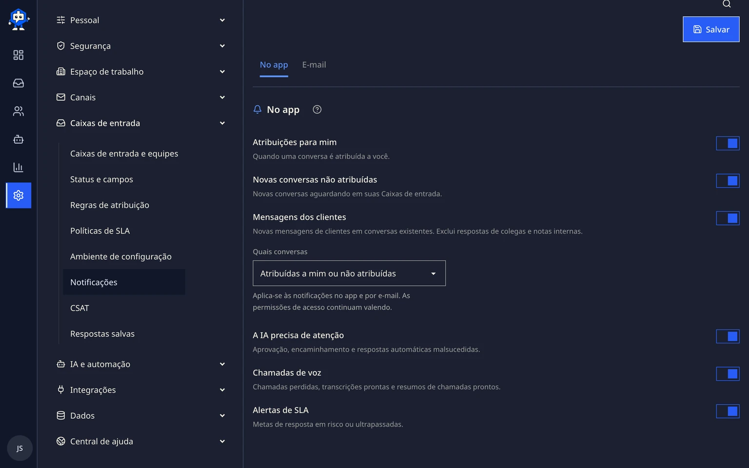 Gerenciar notificações dos colegas: Saber quem recebe as notificações