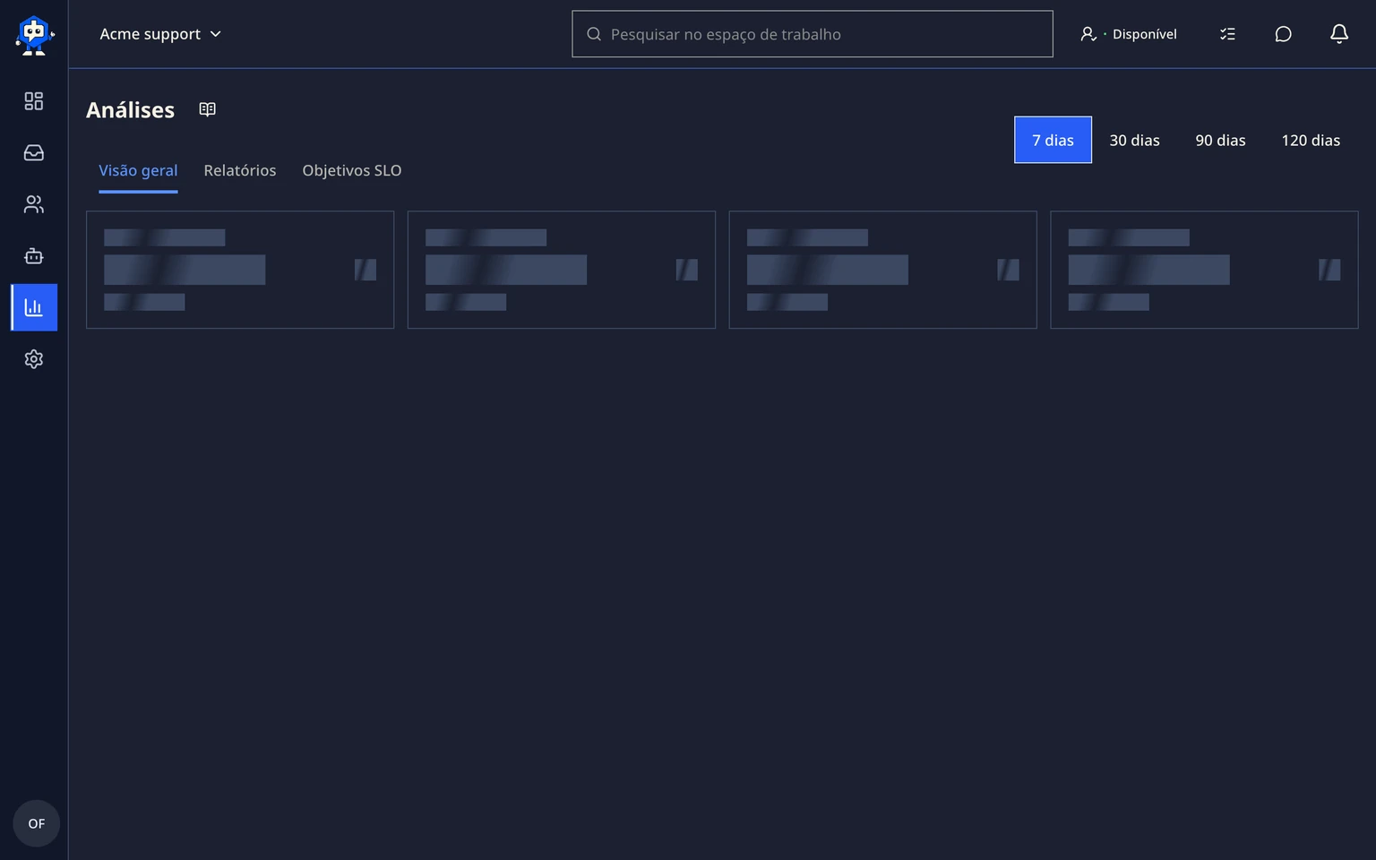 Medir CSAT e o desempenho da equipe: Revisar os resultados, 1. Abra Análises e escolha 7, 30, 90 ou 120 dias.