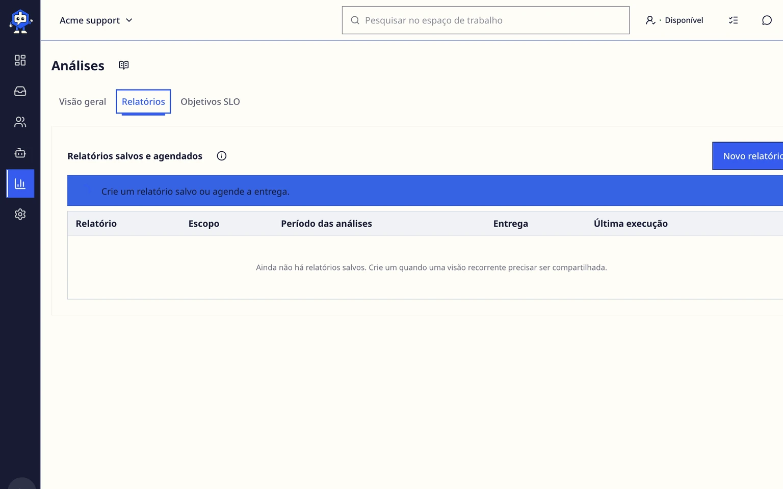 Medir CSAT e o desempenho da equipe: Salvar ou programar um relatório, 1. Em Relatórios salvos e programados, informe um nome para o relatório e escolha 7, 30, 90 ou 120 dias.