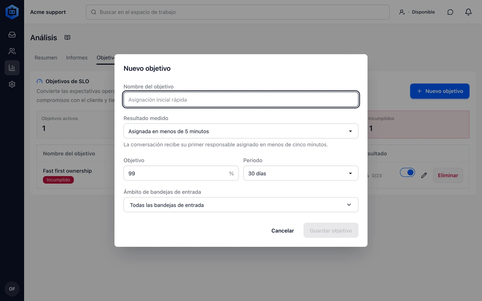 Mide CSAT y el rendimiento del equipo: Define un objetivo SLO interno