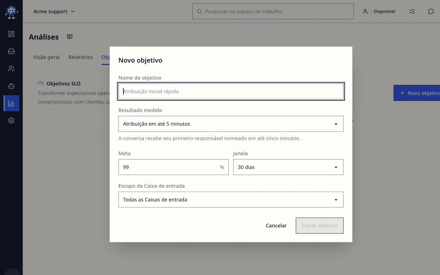 Medir CSAT e o desempenho da equipe: Definir um objetivo interno de SLO