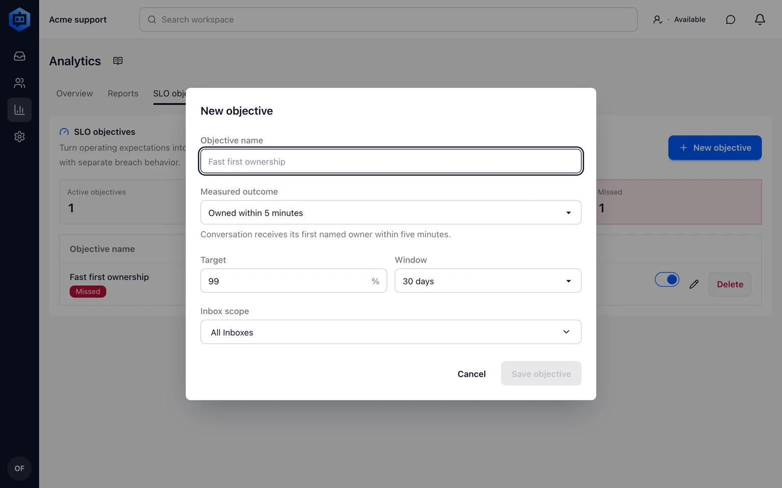 Measure CSAT and teammate performance: Set an internal SLO objective