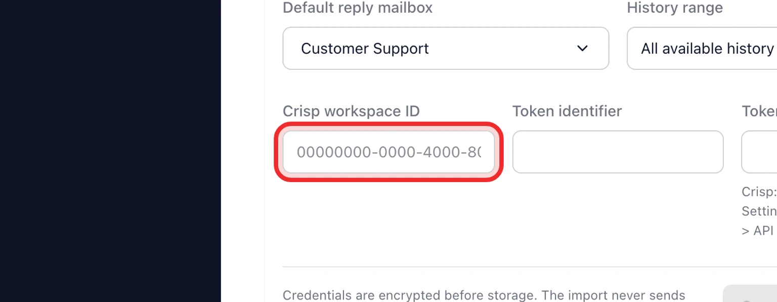 Migrate from Crisp: Connect and analyze Crisp, 1. Open Admin > Data > Migration and choose Crisp.