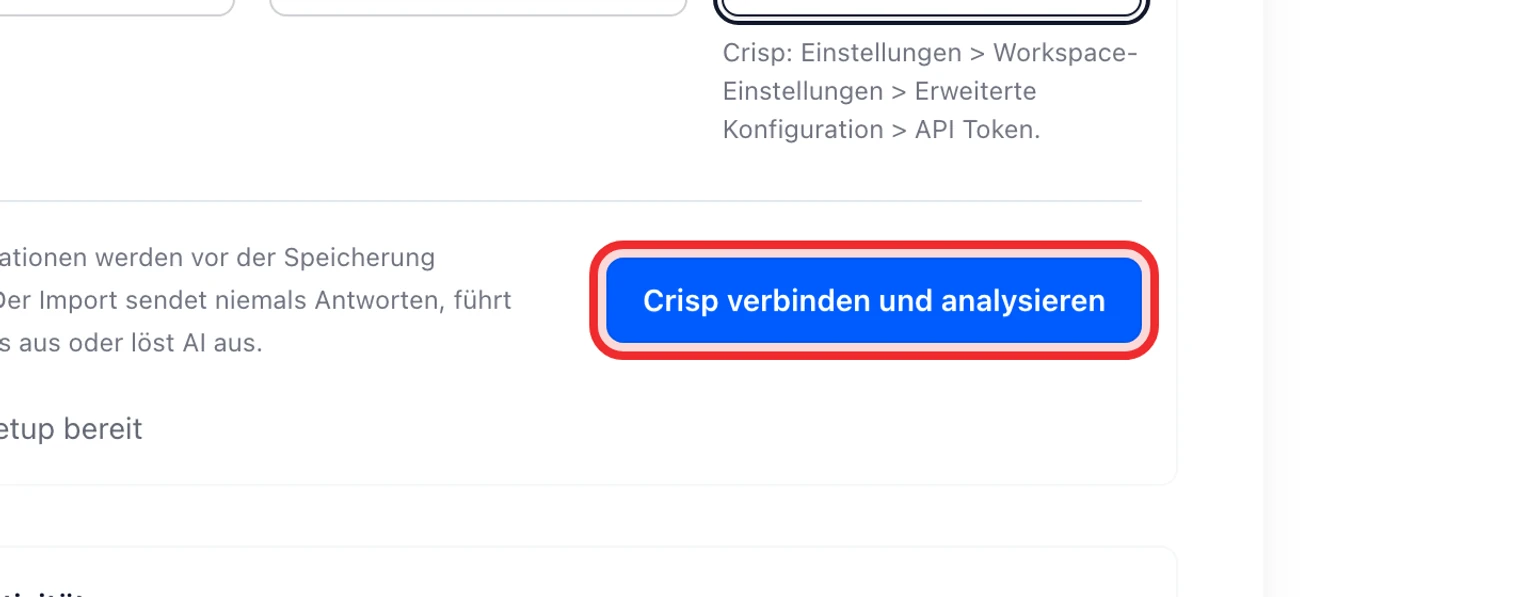 Von Crisp zu DobroDesk wechseln: Crisp verbinden und analysieren, 4. Wählen Sie Crisp verbinden und analysieren.