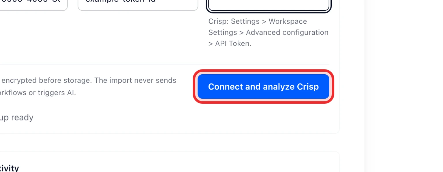 Migrate from Crisp: Connect and analyze Crisp, 4. Select Connect and analyze Crisp.