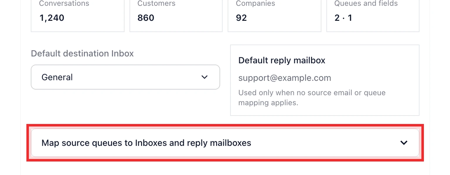 Migrate from Crisp: Test then move your data, 1. Map every Crisp inbox to a DobroDesk Inbox and reply mailbox.
